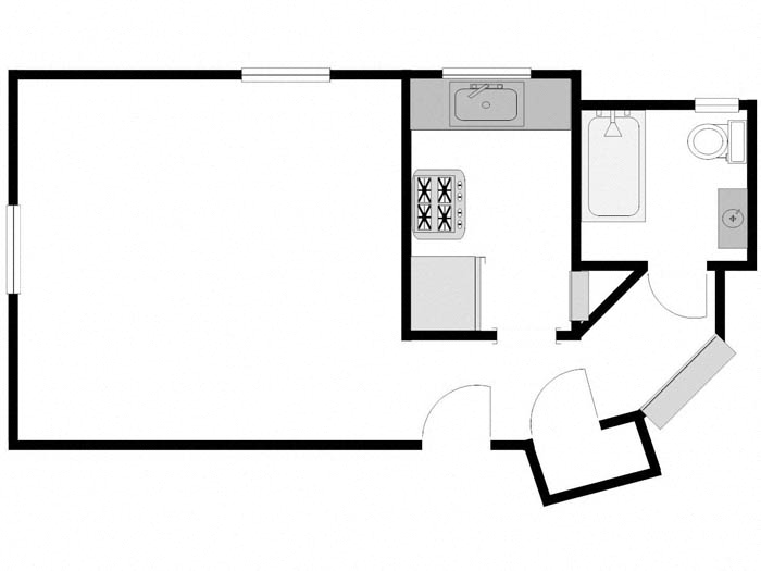 Floor plan for studio, 1 bath, 300 sqft